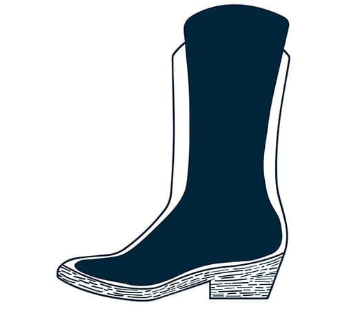 Illustration of a foot fitted into a boot.